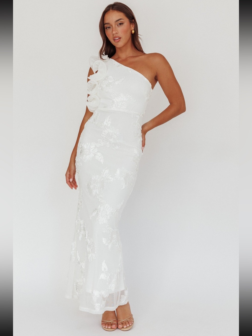 Deanna One-Shoulder Ruffle Maxi Dress Floral Texture